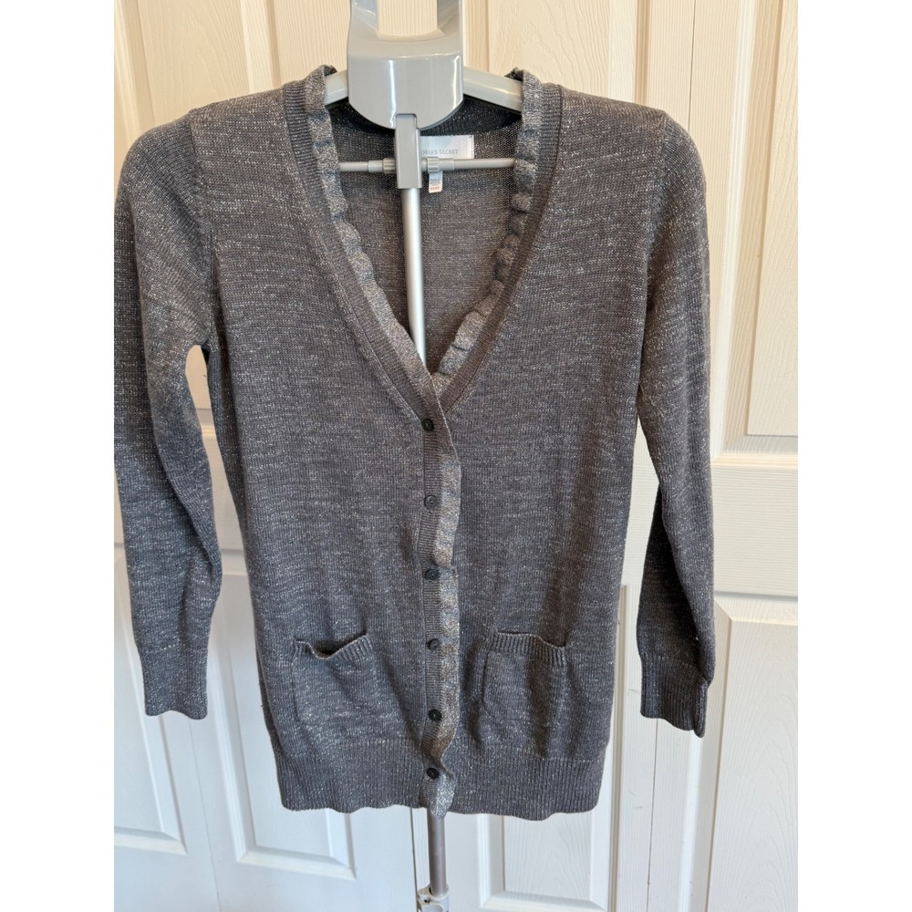 Victoria's Secret Women's Gray Sparkle Knit‎ Cardigan Sweater M Medium
